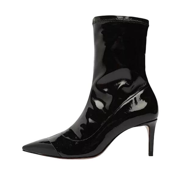 SCHUTZ LUH PATENT LEATHER STRETCH MID CALF BOOTS‎ IN BLACK NEW WOMEN'S SIZE 8B - Picture 1 of 14